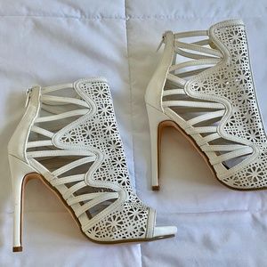 New JustFab White Stiletto Heels w/ "Lace" Details